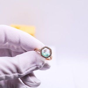 Adjustable Gold Plated Hexagon Green Stone Ring